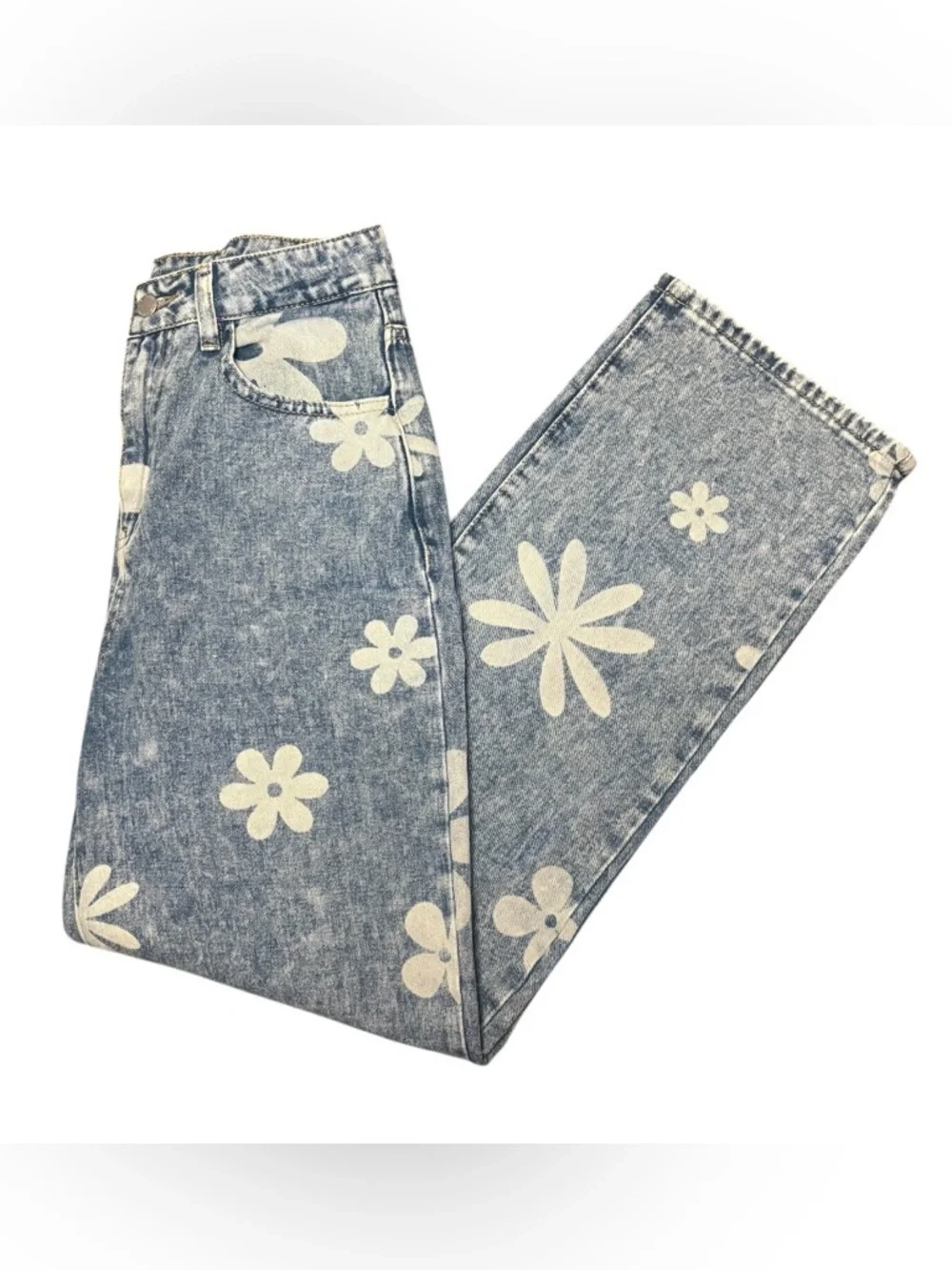 SHEIN Light Blue Floral Straight Leg Jeans - Picture 1 of 12